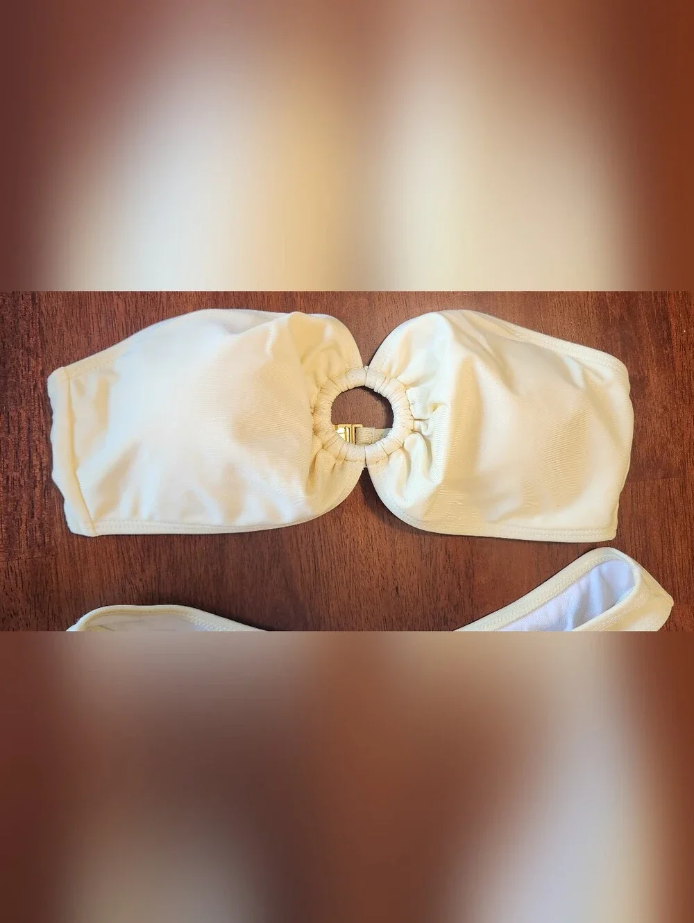 Yellow Ring-Accent Bandeau Bikini Set Women High Cut Cheeky Thong Swimsuit, S
